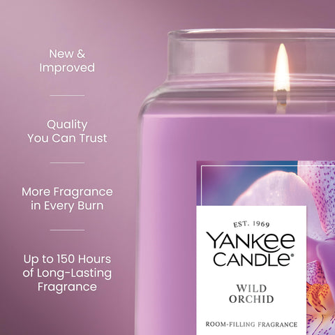 Yankee Candle Wild Orchid lit in living room creating a relaxing tropical aroma