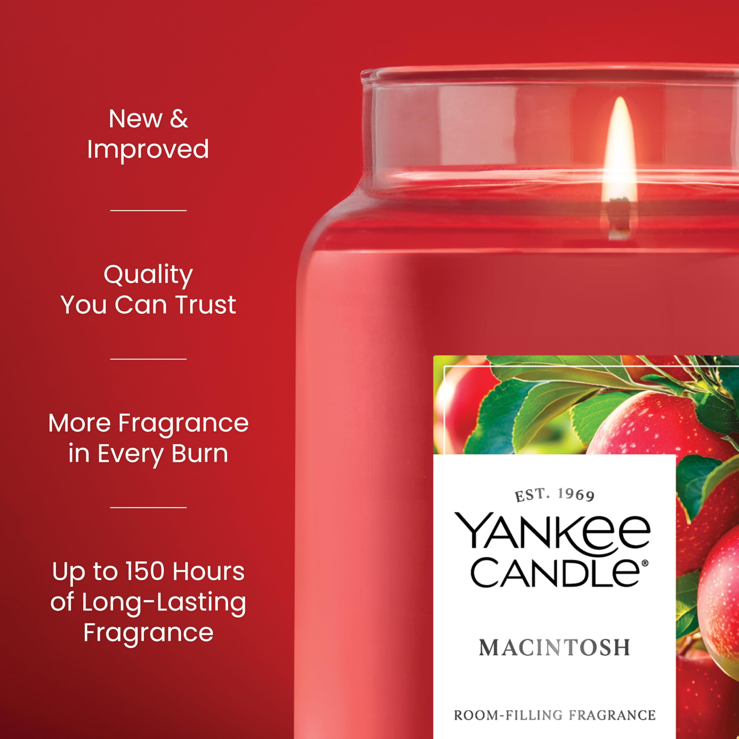 Yankee Candle Macintosh close-up of natural-fiber wick and smooth plant wax