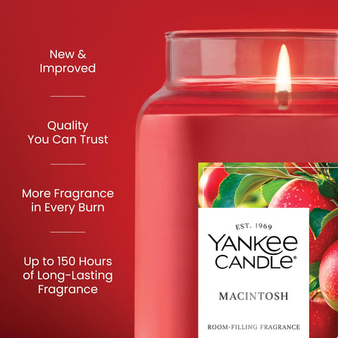 Yankee Candle Macintosh close-up of natural-fiber wick and smooth plant wax