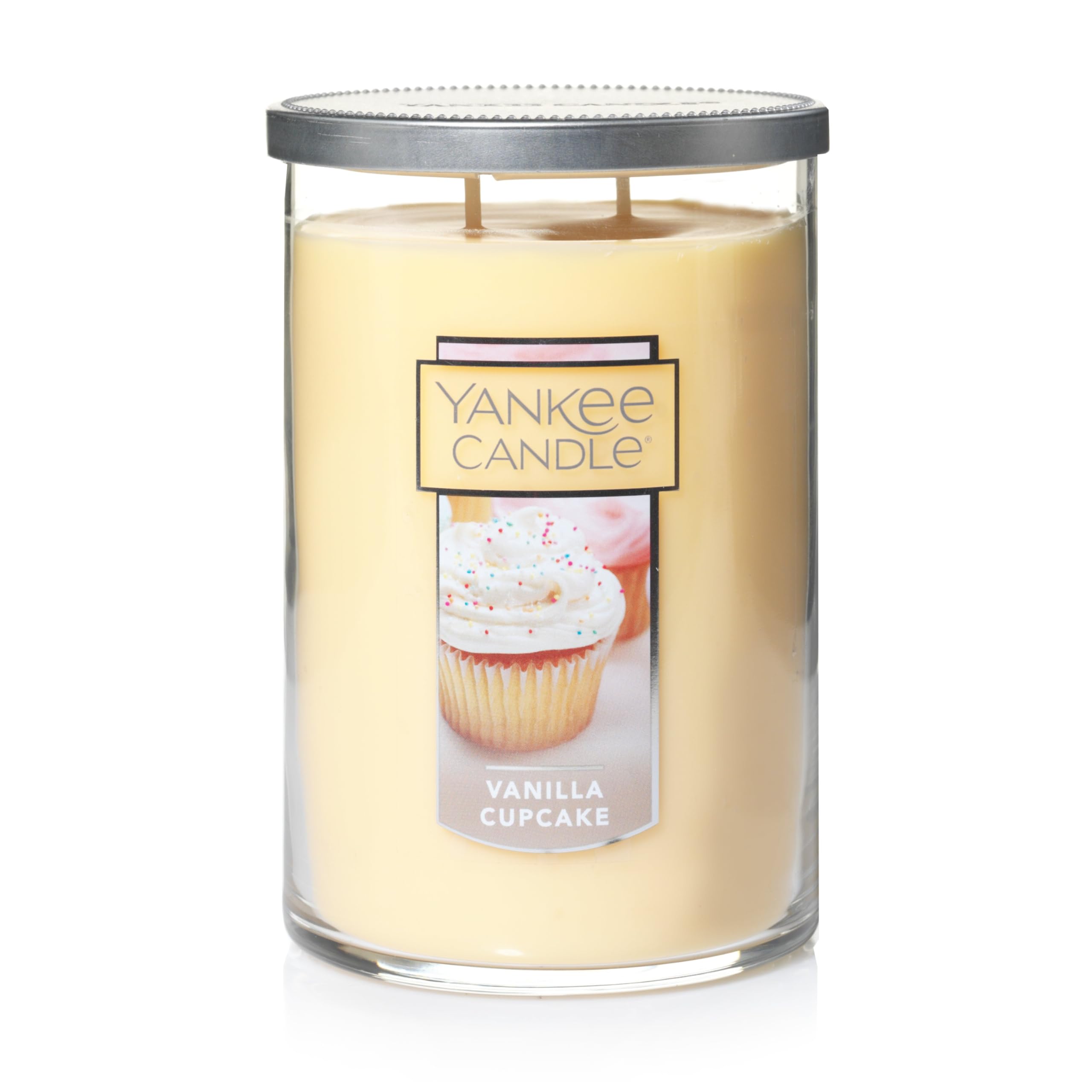Yankee Candle Vanilla Cupcake front packaging showing label and glass for elegant display