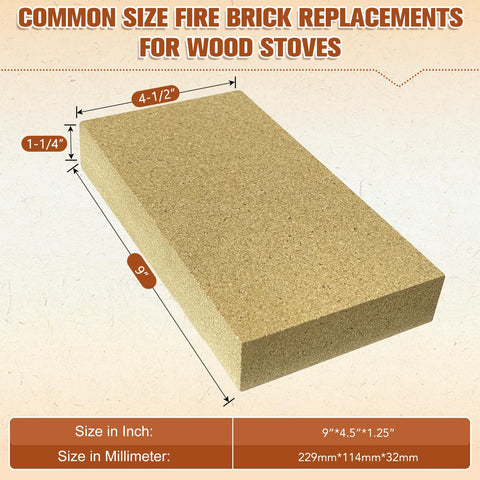 YANRUIPRO fire brick next to ruler showing 9x4.5x1.25 inches for accurate sizing