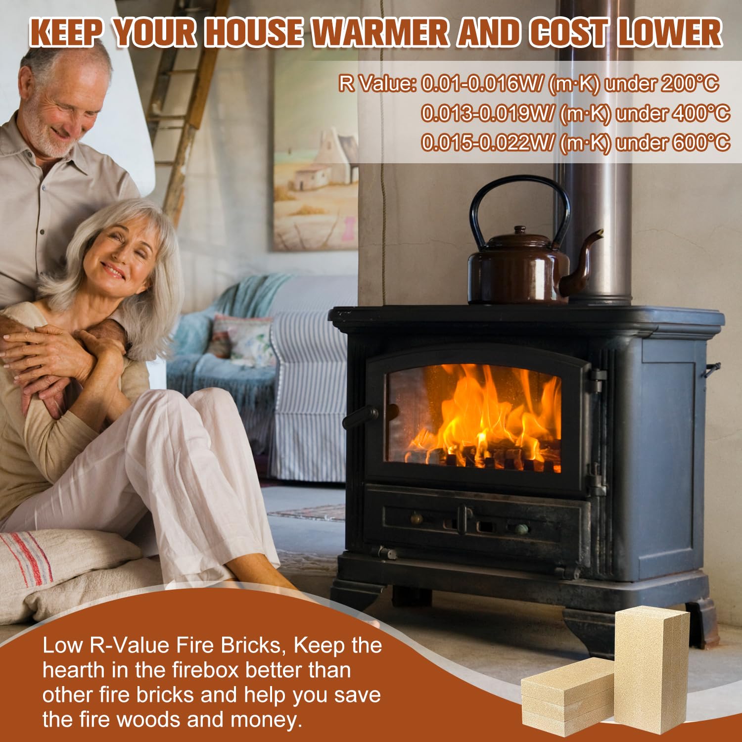 YANRUIPRO fire bricks in a fireplace setting illustrating cozy heating performance