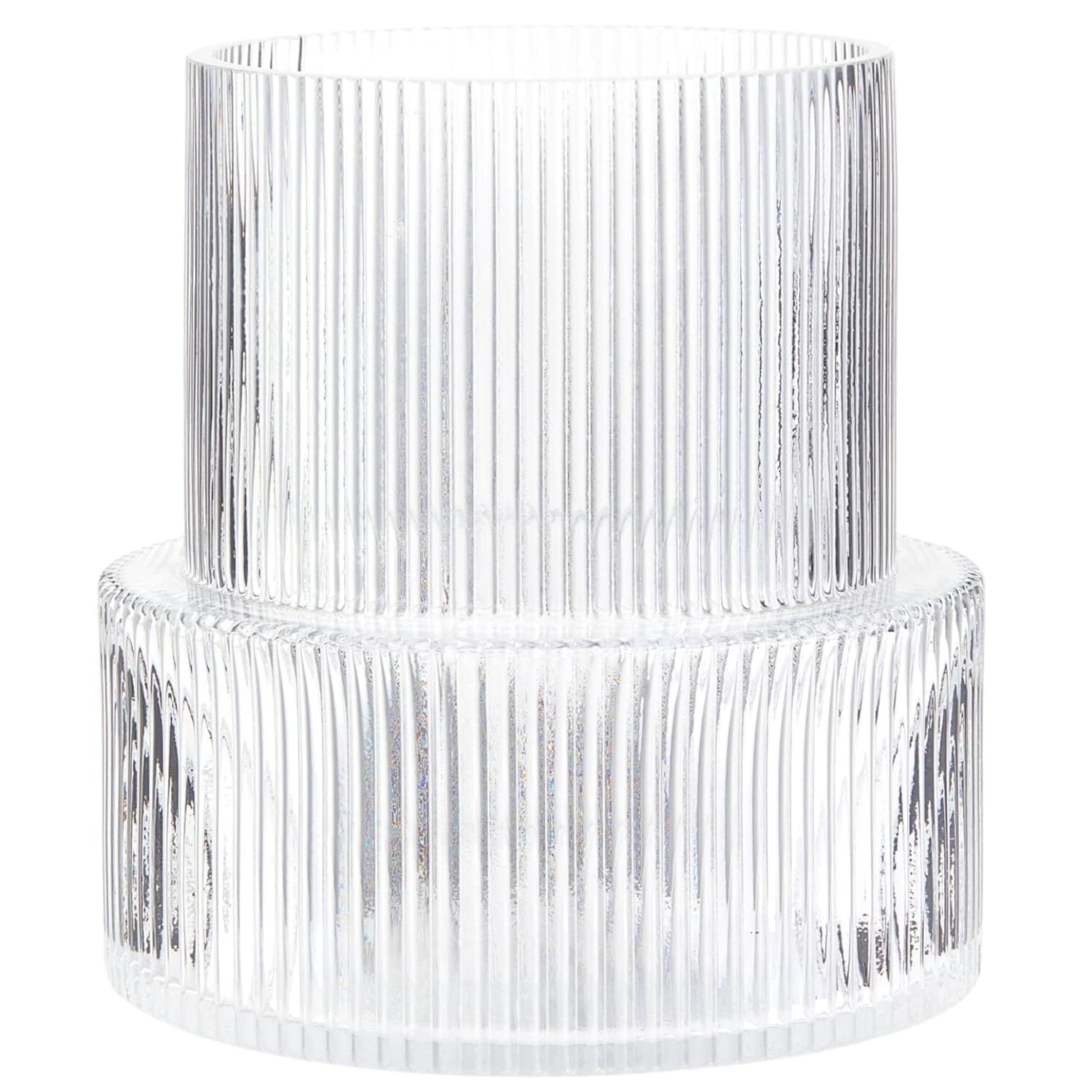 yanwe1 front view of ribbed glass vase showing clean silhouette and display benefit