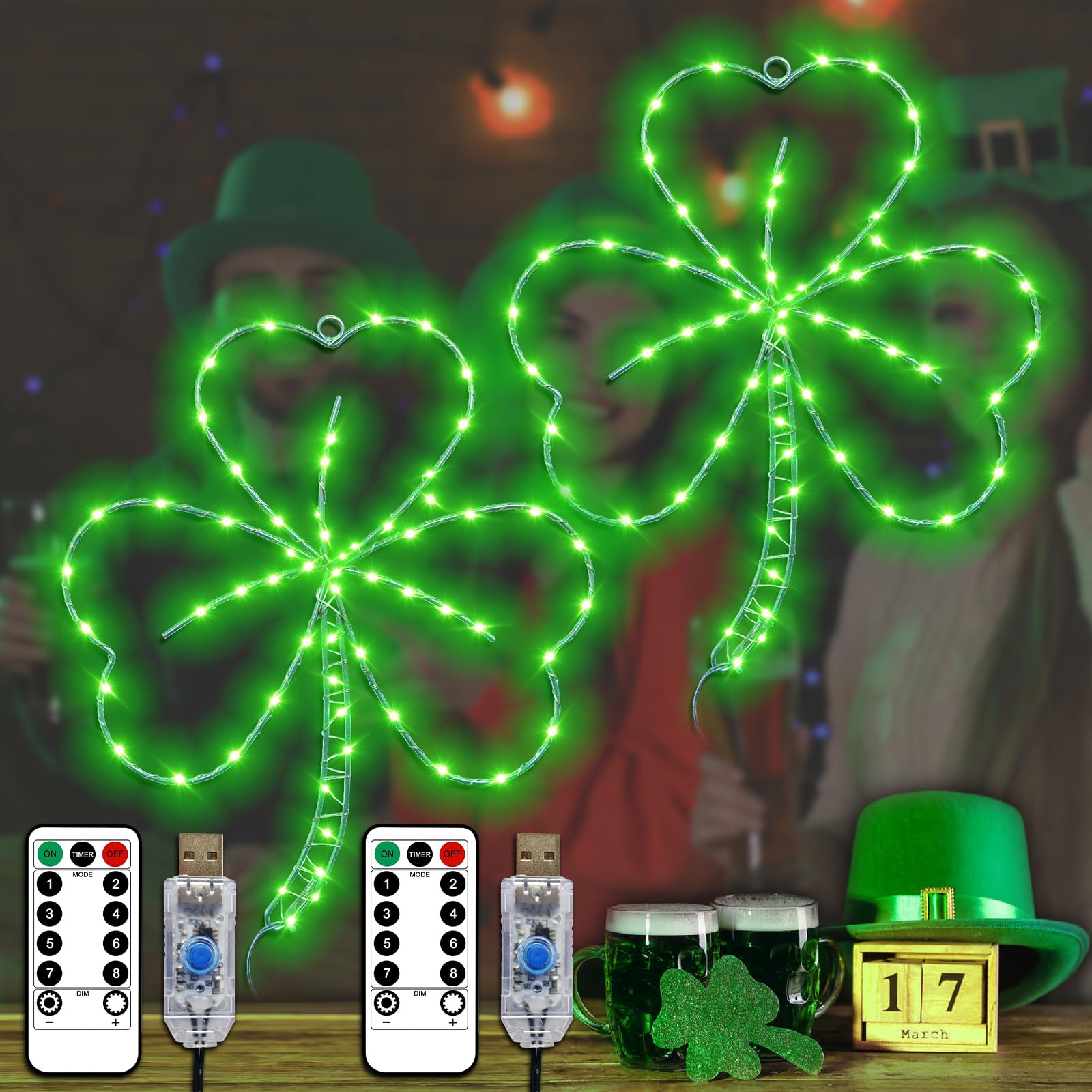 YAOZHOU shamrock front view showing green LED pattern and festive effect