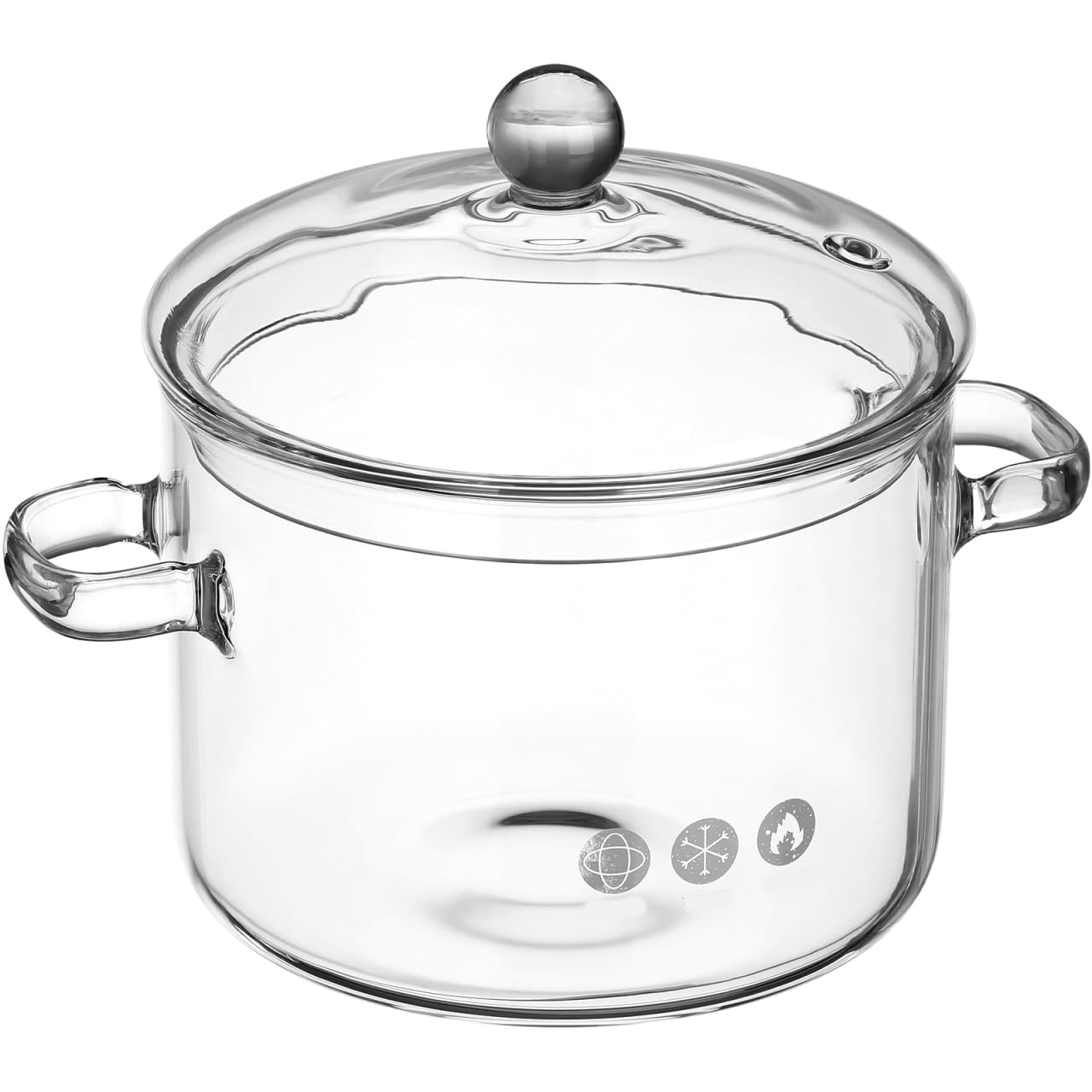Yardwe glass pot front view showing clear body and compact size for easy cooking