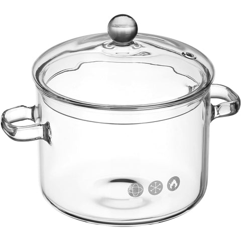 Yardwe glass pot front view showing clear body and compact size for easy cooking