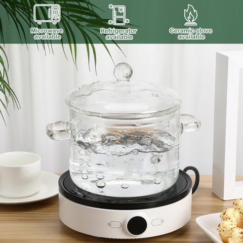 Yardwe glass pot with lid closed illustrating fitted cover for steam retention