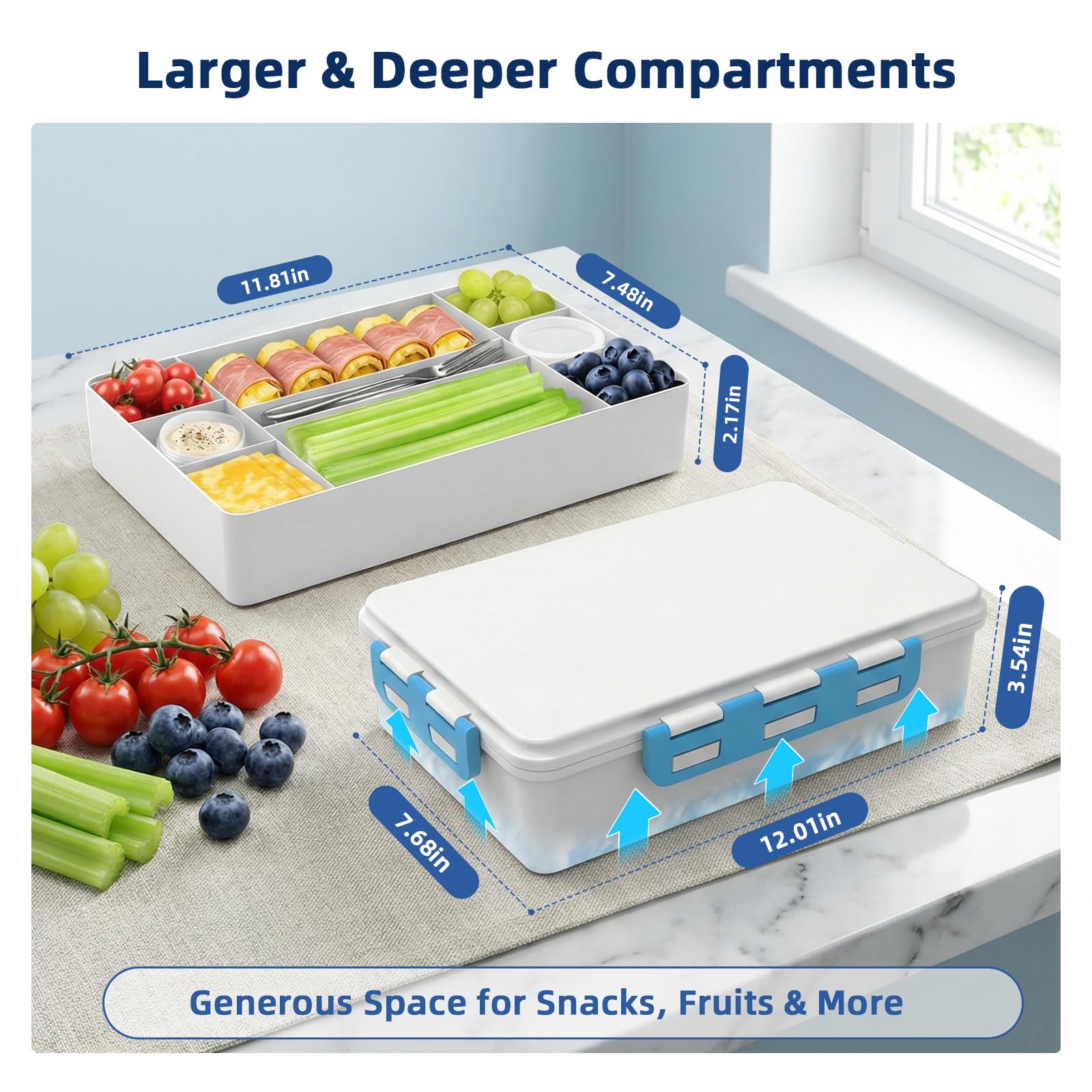 YARUITK opened compartments filled with fruits and cheese for organized serving