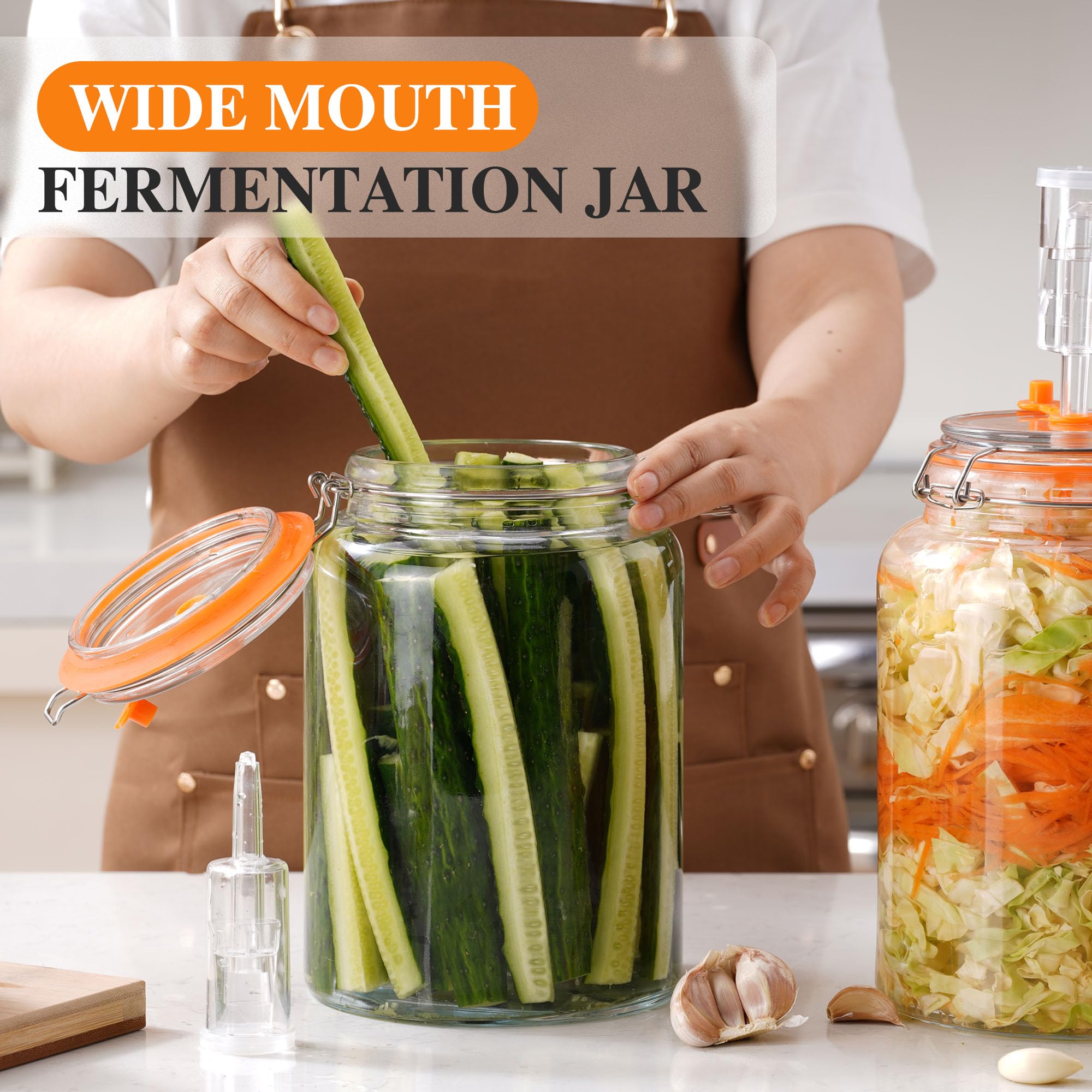 YARWELL jars in use with kimchi demonstrating visible bubbling and fermentation progress