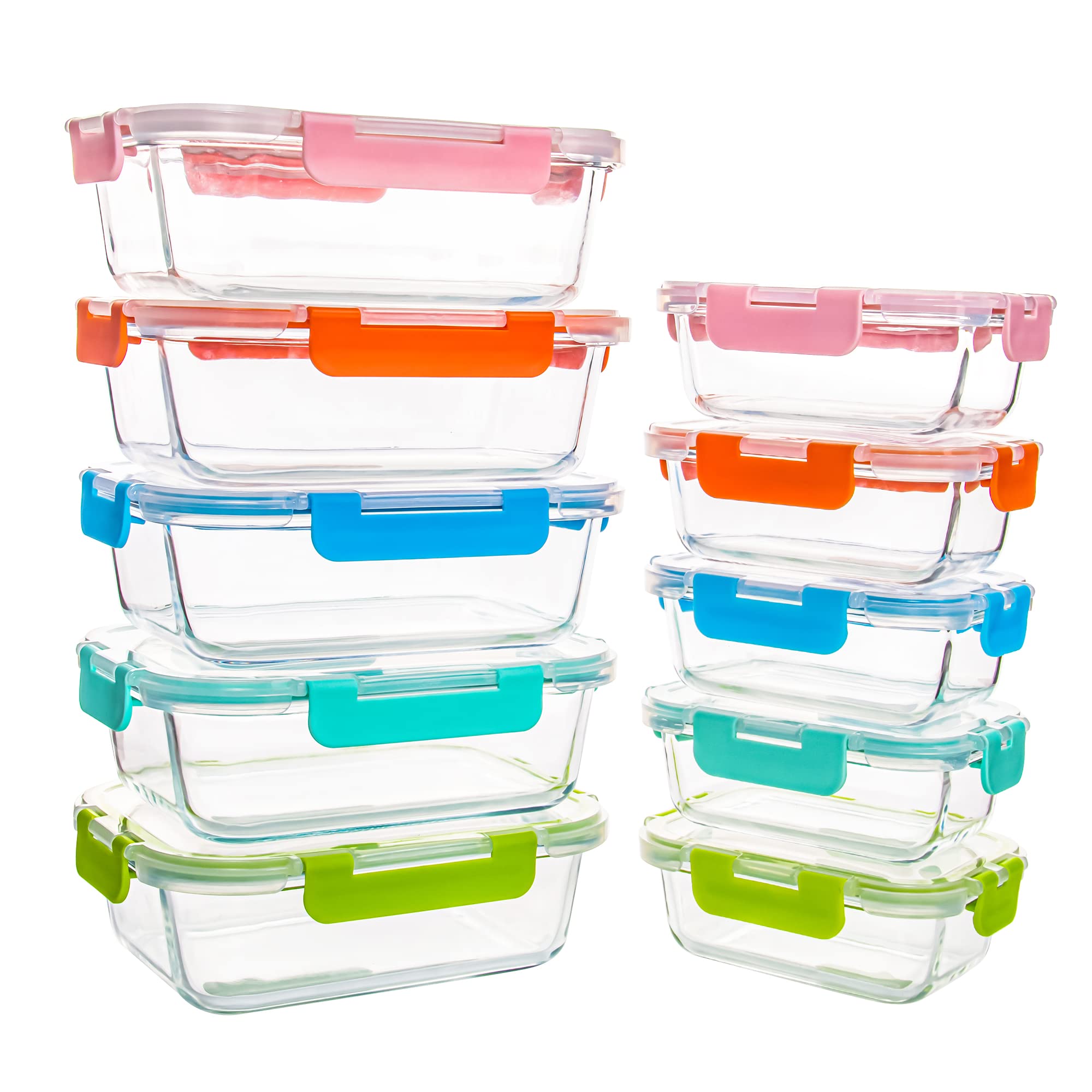 YARYOUNG front packaging of 10-pack glass containers showing sizes and lids for organized storage