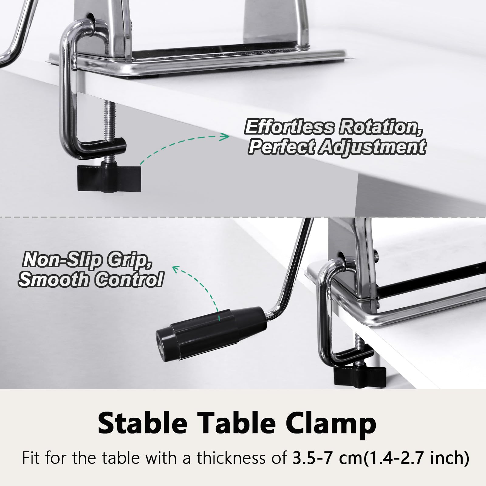 YASHE clamped to countertop providing secure operation and hands-free rolling