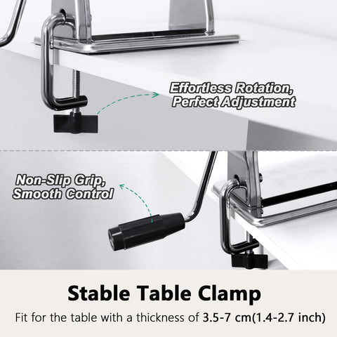 YASHE clamped to countertop providing secure operation and hands-free rolling