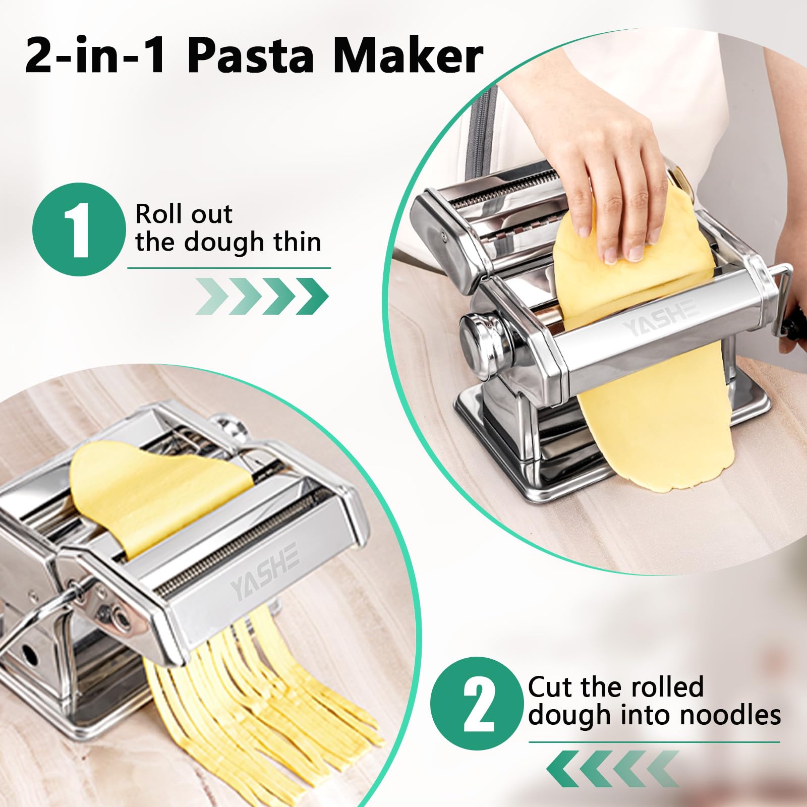YASHE close-up of adjustable thickness dial for precise pasta rolling control