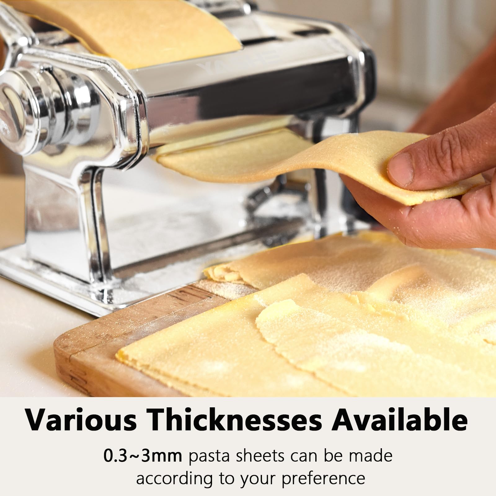 YASHE cutter detail displaying dual-wide blades for versatile noodle shapes