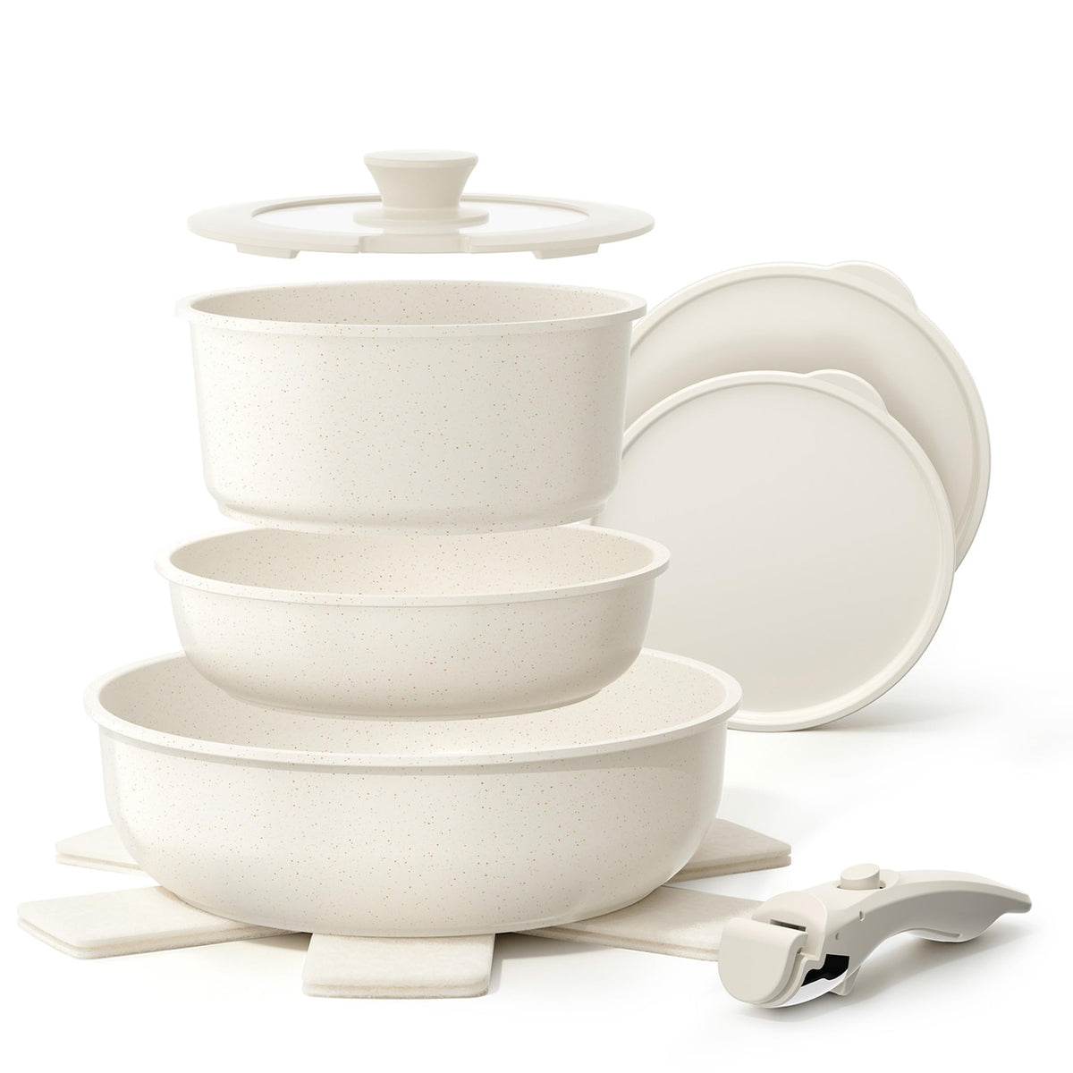 YASHE front view showing full 9-piece set and contents, ideal for compact kitchens