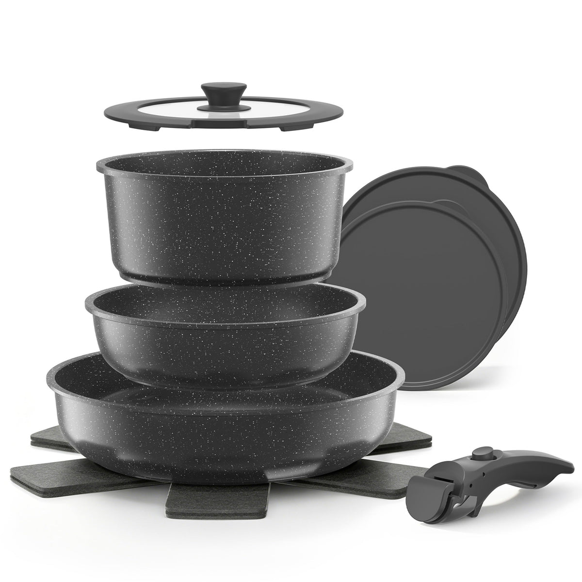 YASHE front packaging showing full 9-piece set and space-saving benefits
