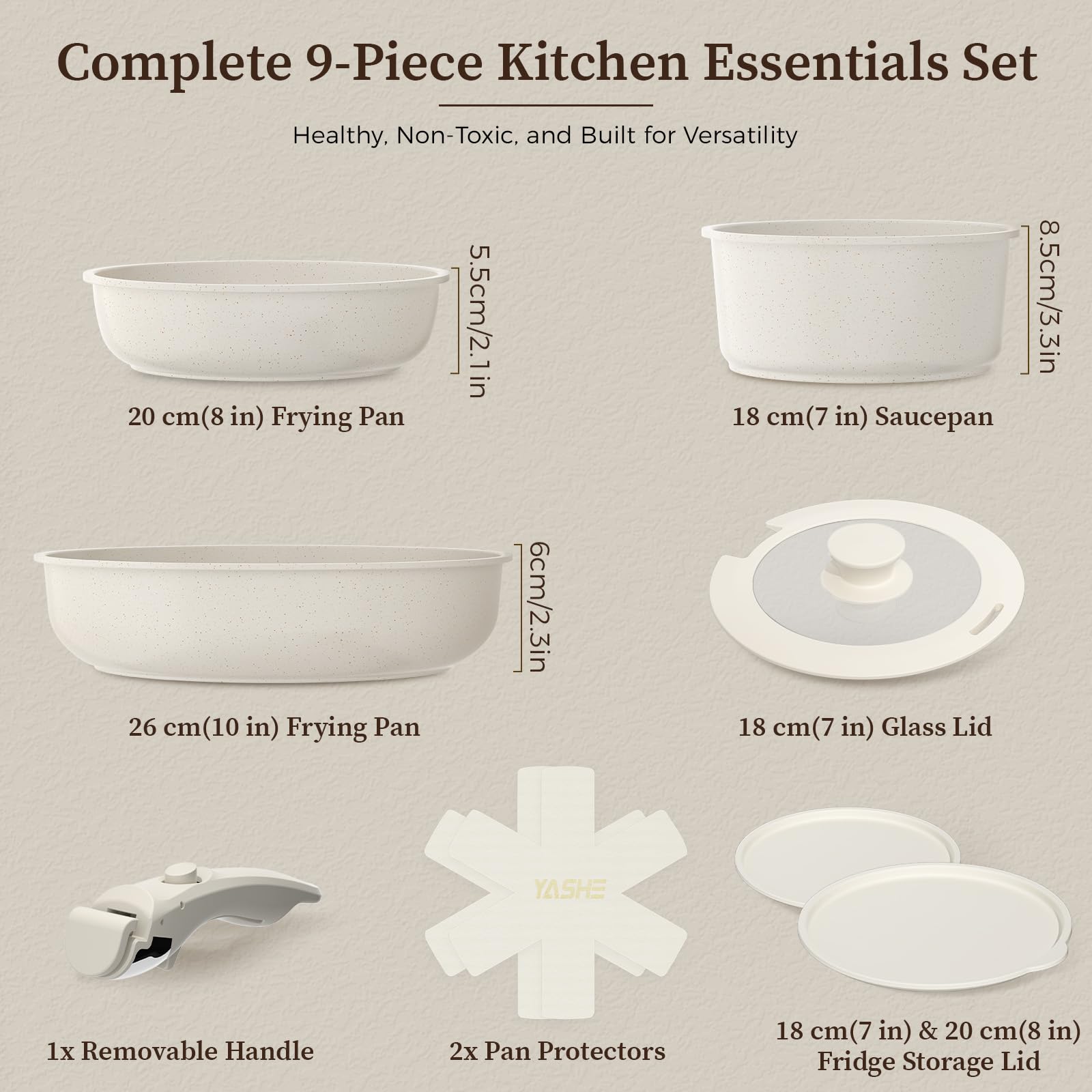 YASHE 10-inch frying pan top view highlighting cooking surface and easy release
