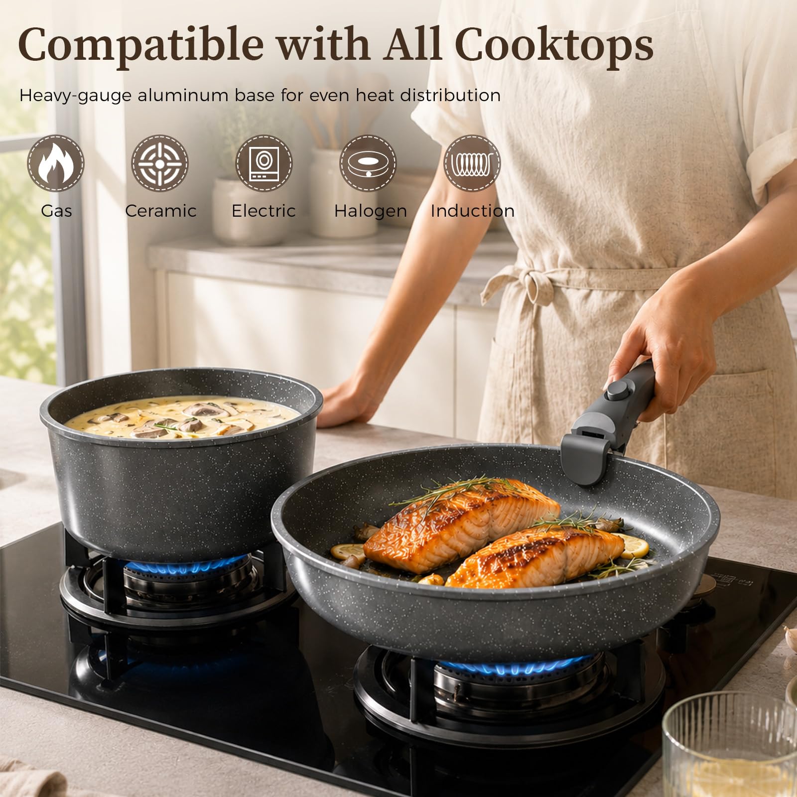 YASHE granite nonstick surface close-up for effortless food release