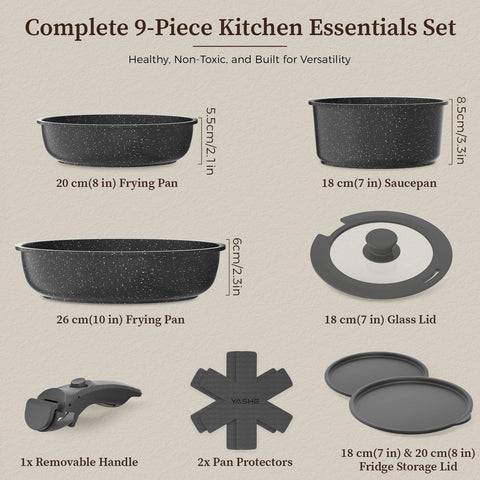 YASHE pans stacked neatly to save cabinet space for small kitchens