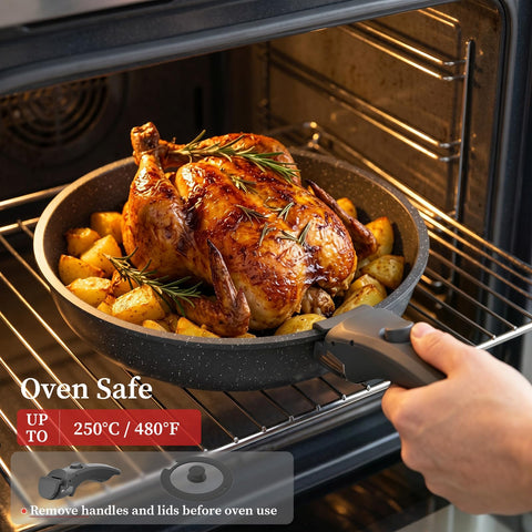 YASHE saucepan with glass lid showing steam monitoring and oven use