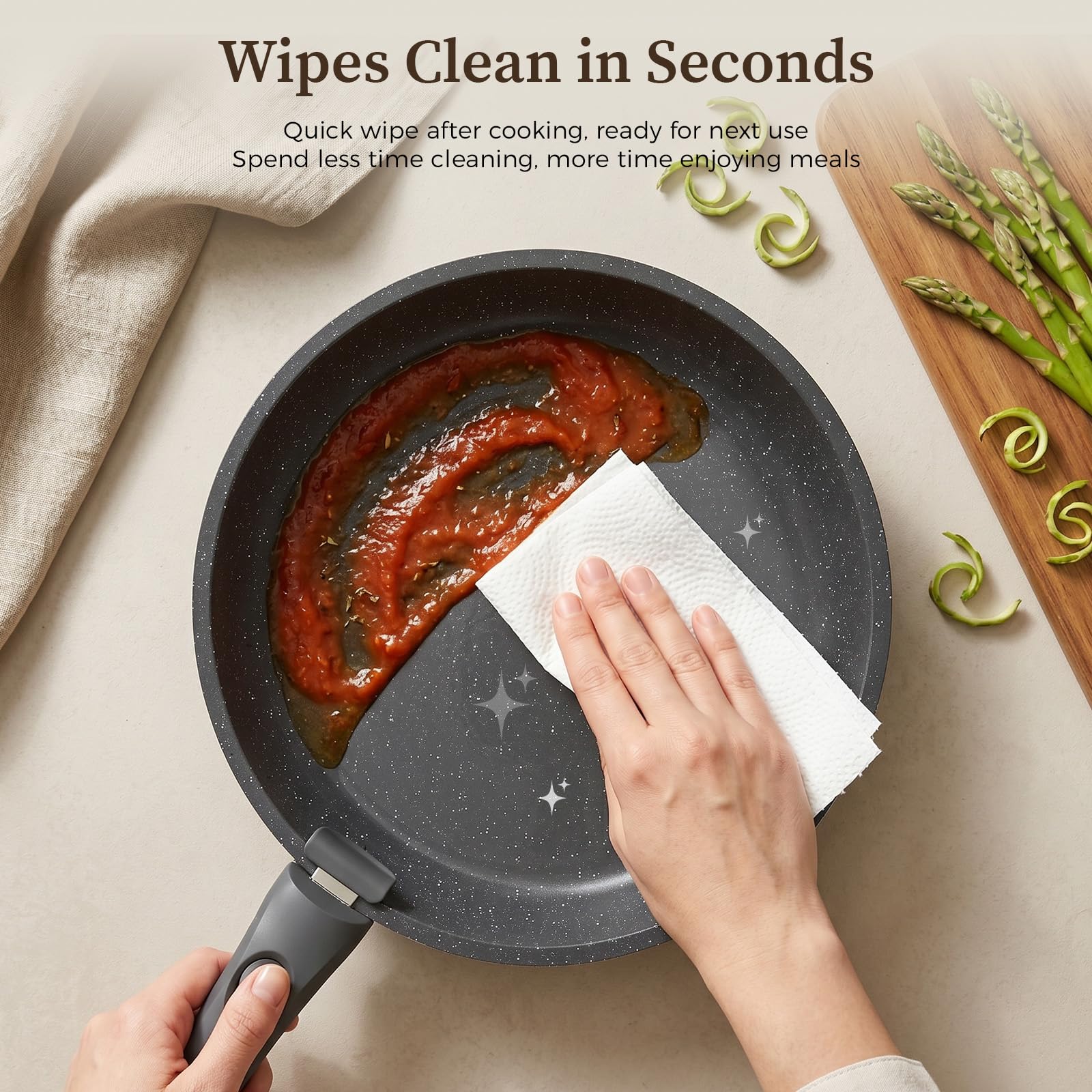 YASHE pans beside utensils to show real-world size and scale