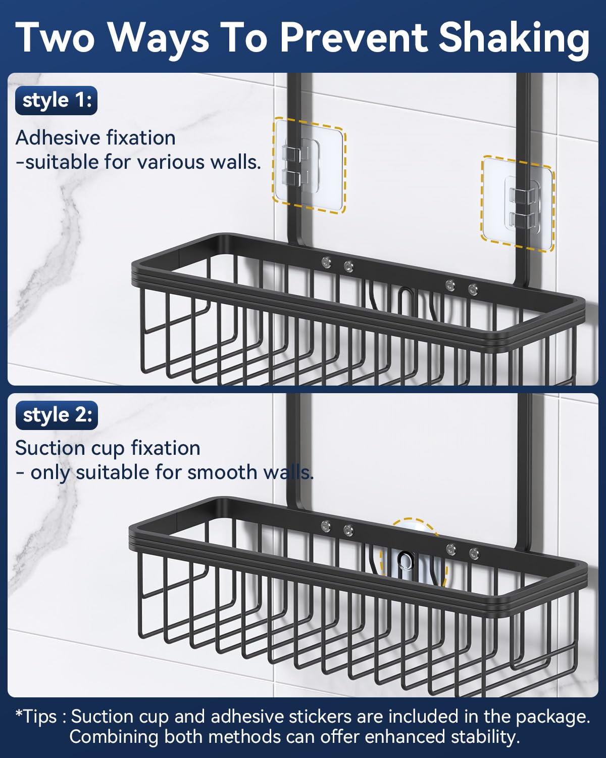 YASONIC included hooks and soap dish displayed to show versatile organization options