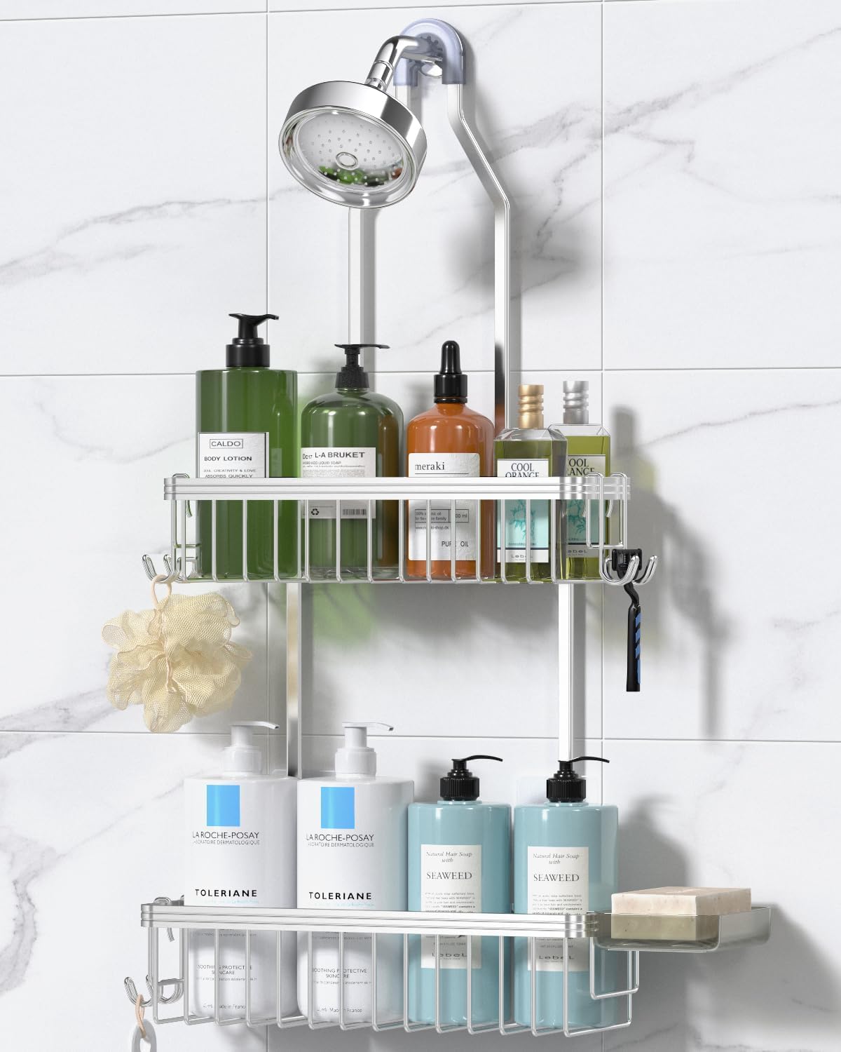 YASONIC front view of two-tier hanging caddy showing organized essentials