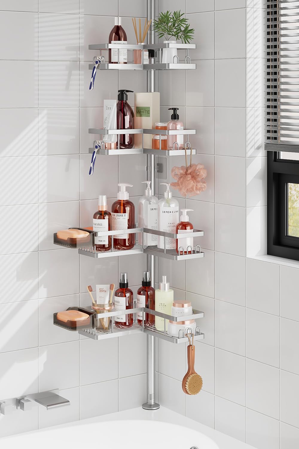 YASONIC front view of assembled corner caddy showing organized shelves and stability benefits