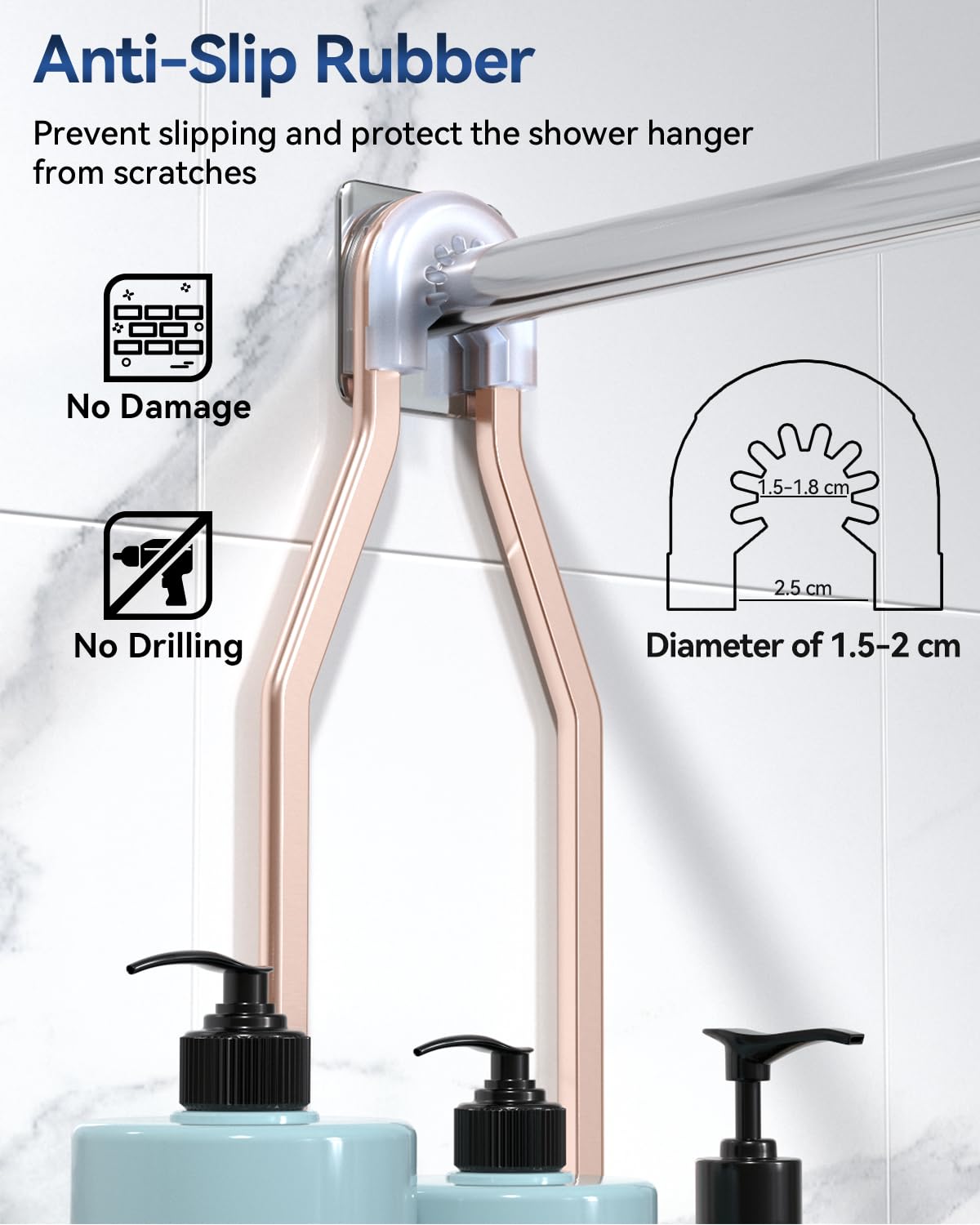 YASONIC hanging hooks holding loofahs and razors for easy access and organization