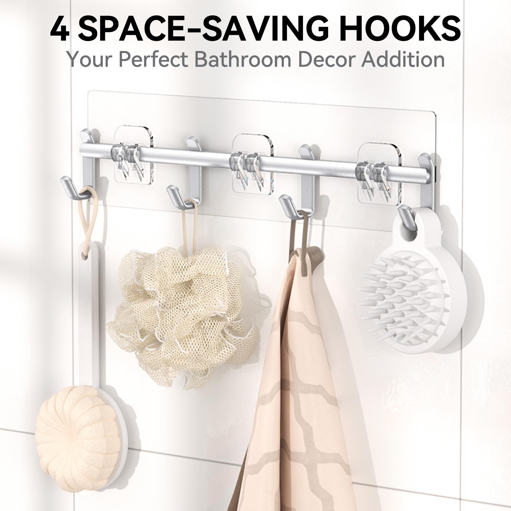 YASONIC small hooks and row of hooks holding loofah and razor, adds hanging convenience