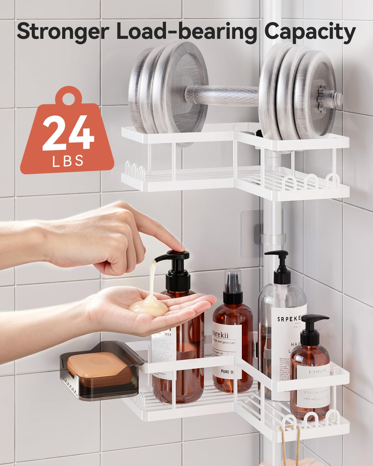 YASONIC soap dishes and hooks attached with hanging loofah and razor accessibility
