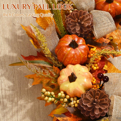 Yastouay burlap bow on grapevine base offering rustic autumn charm