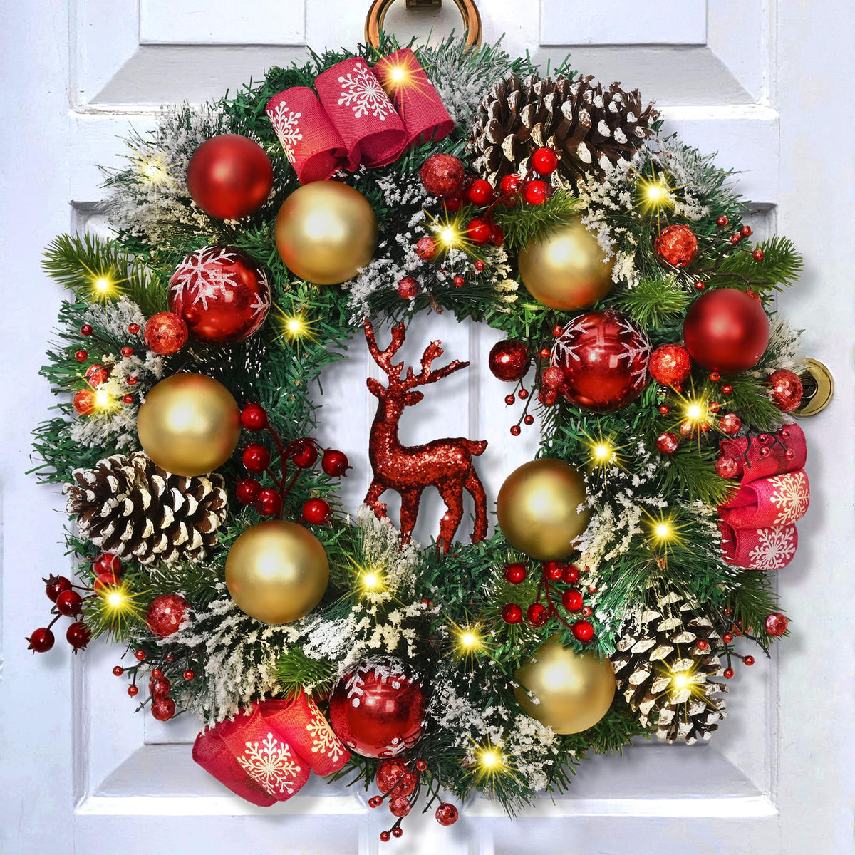 Yastouay wreath on front door showing festive welcome and curb appeal