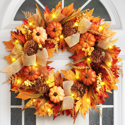 Yastouay front view of fall wreath adding welcoming curb appeal
