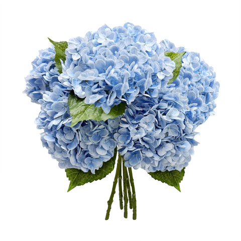 Yatim front view showing five blue hydrangea heads for instant decor