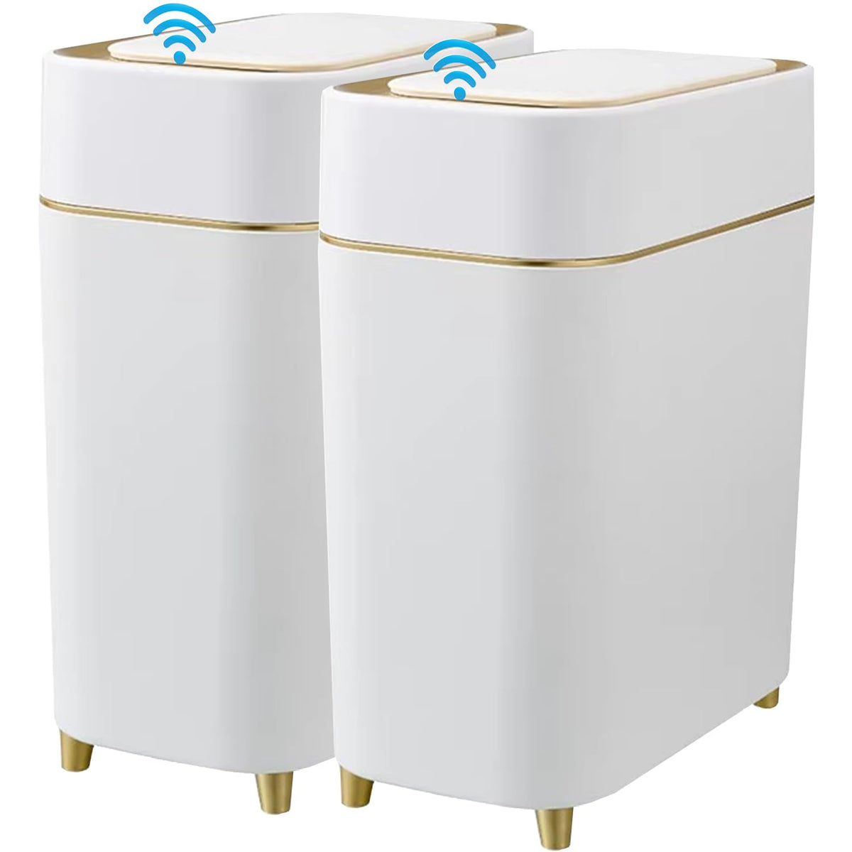 Yatmung front view of both compact bins showing elegant white and gold design beneficial for stylish spaces