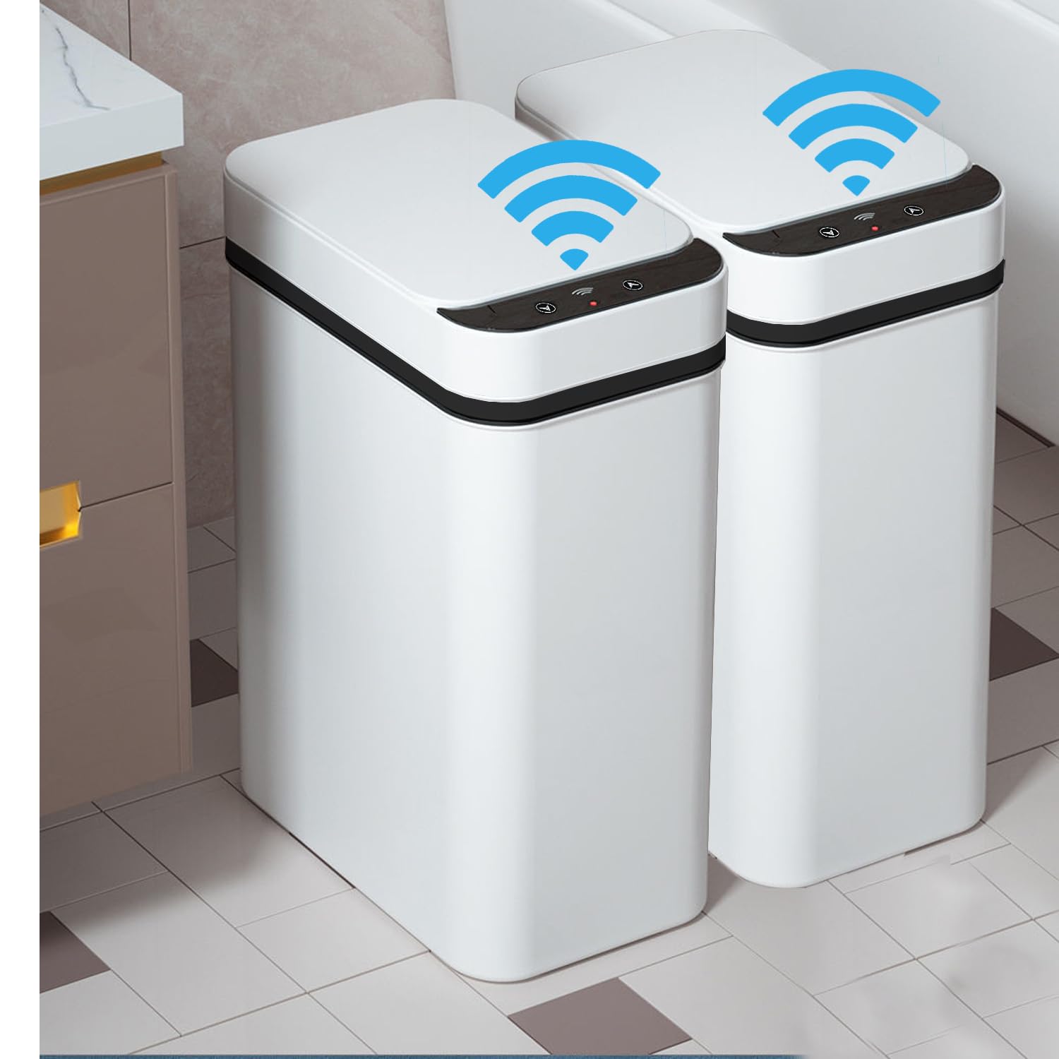 Yatmung front view of slim touchless trash can showing clean design and space saving