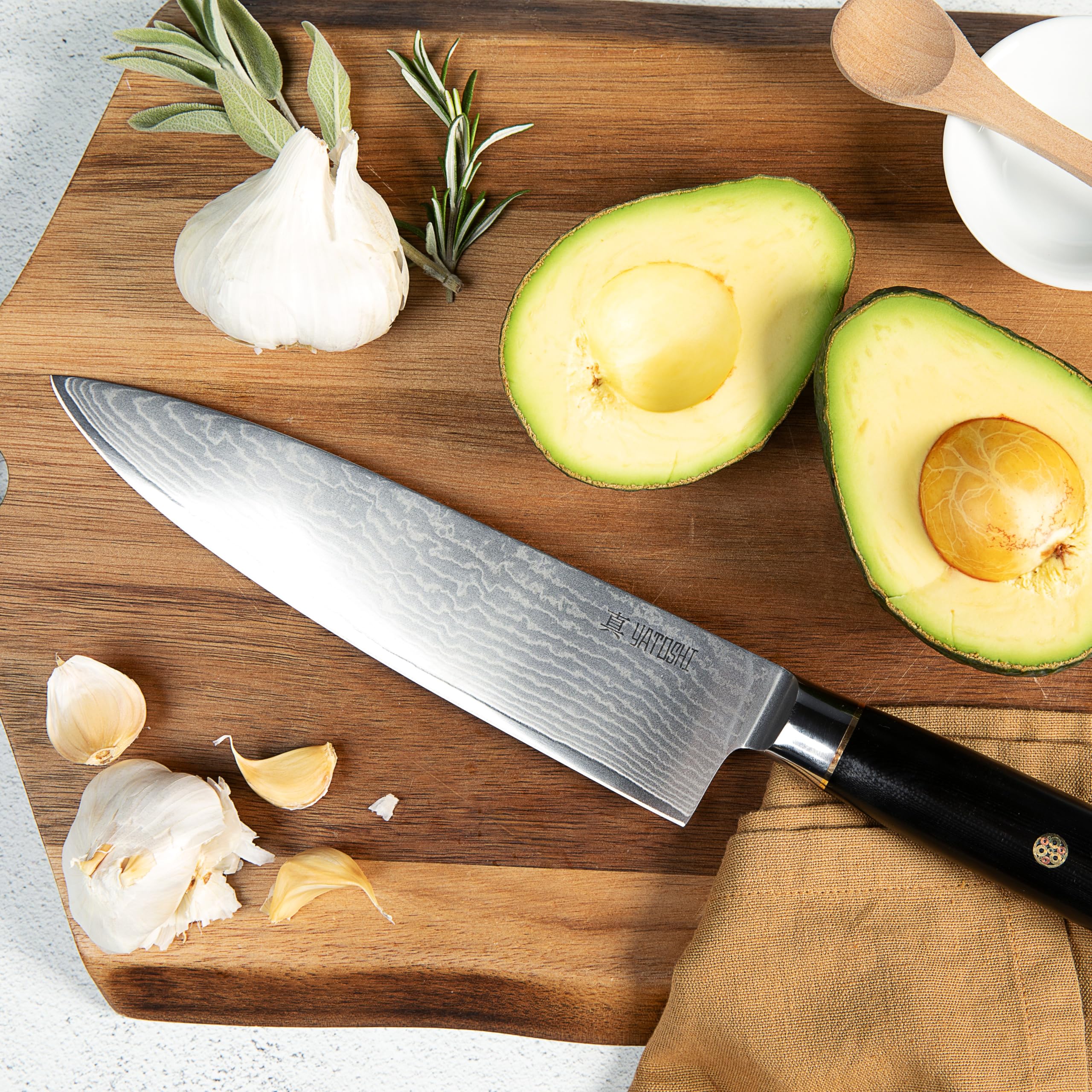 Yatoshi Knives lifestyle countertop kitchen shot highlighting stylish storage and quick access