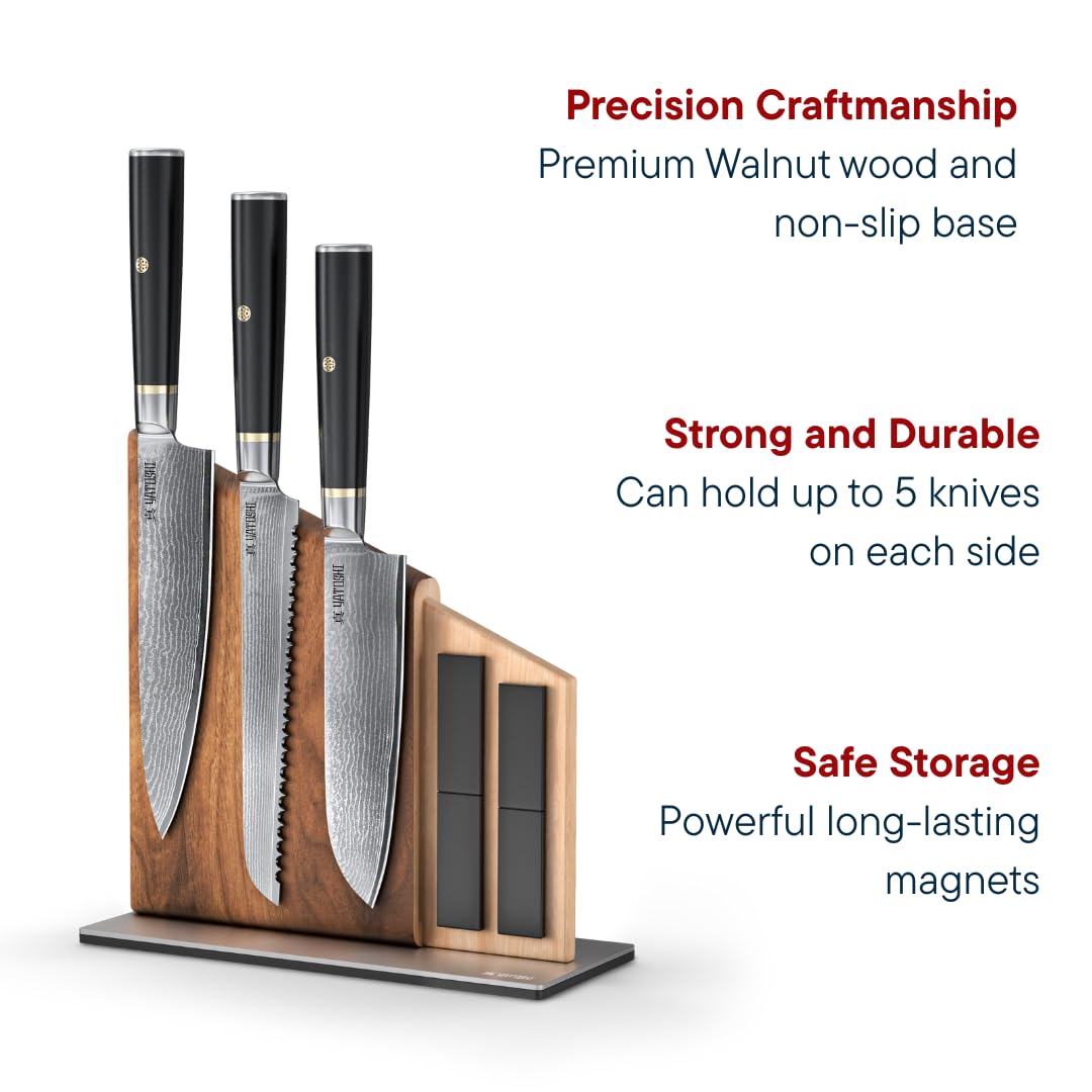 Yatoshi Knives scale comparison with hand holding chef knife showing comfortable balance