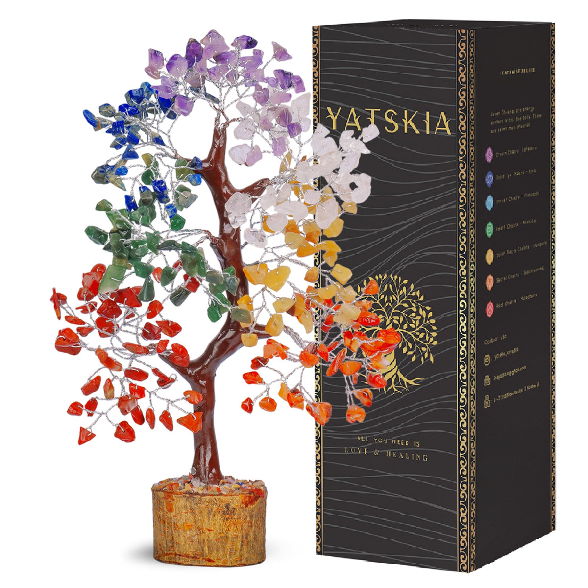 YATSKIA front view showing chakra tree as colorful focal point and balanced decor
