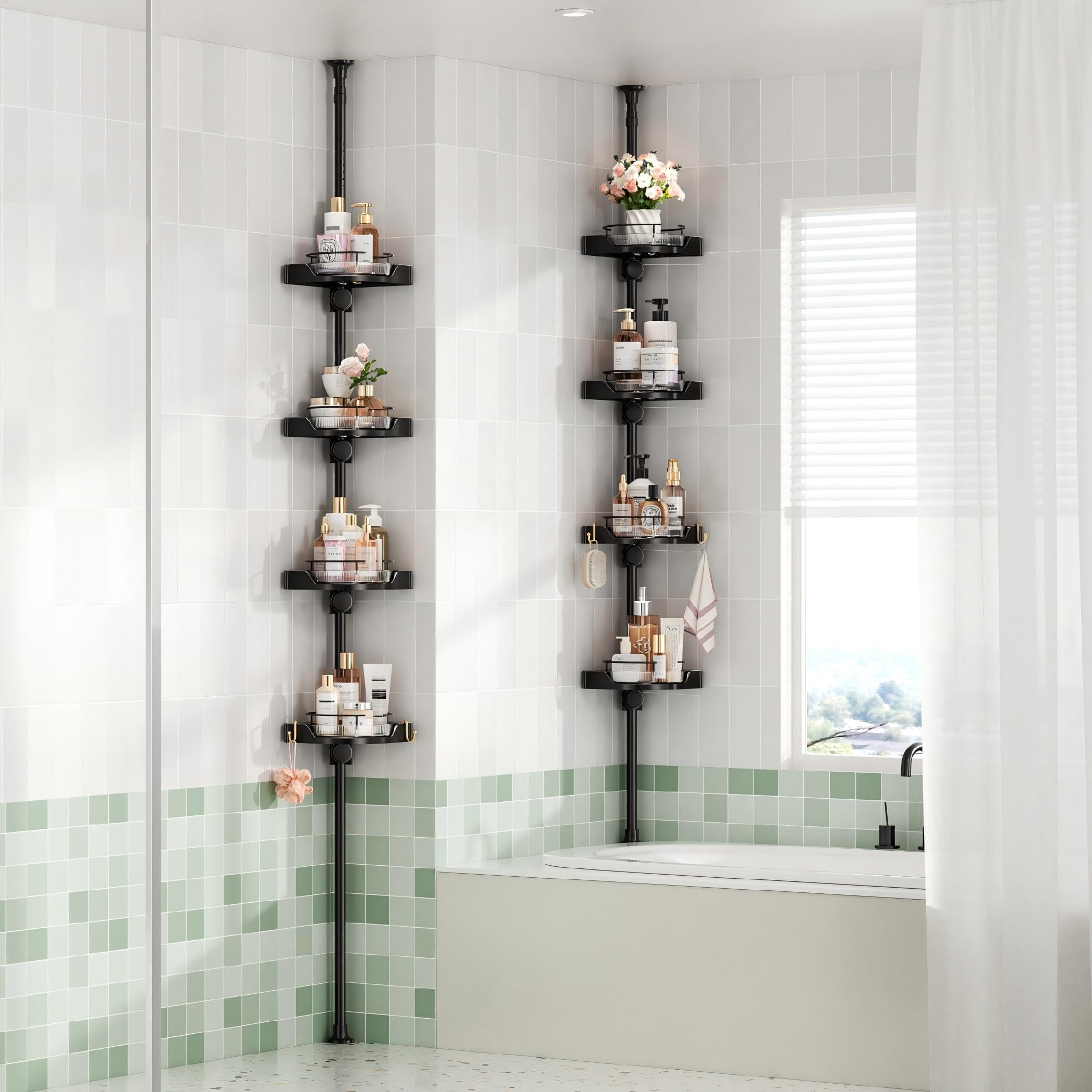 YCIA&DONE front view of 4-tier shower caddy showing compact footprint