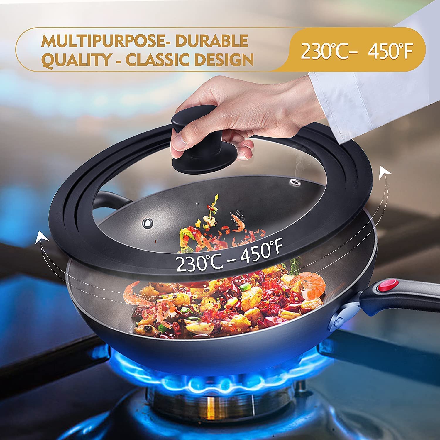 Steam vent close-up on Ydeapi lid prevents boil-overs while cooking
