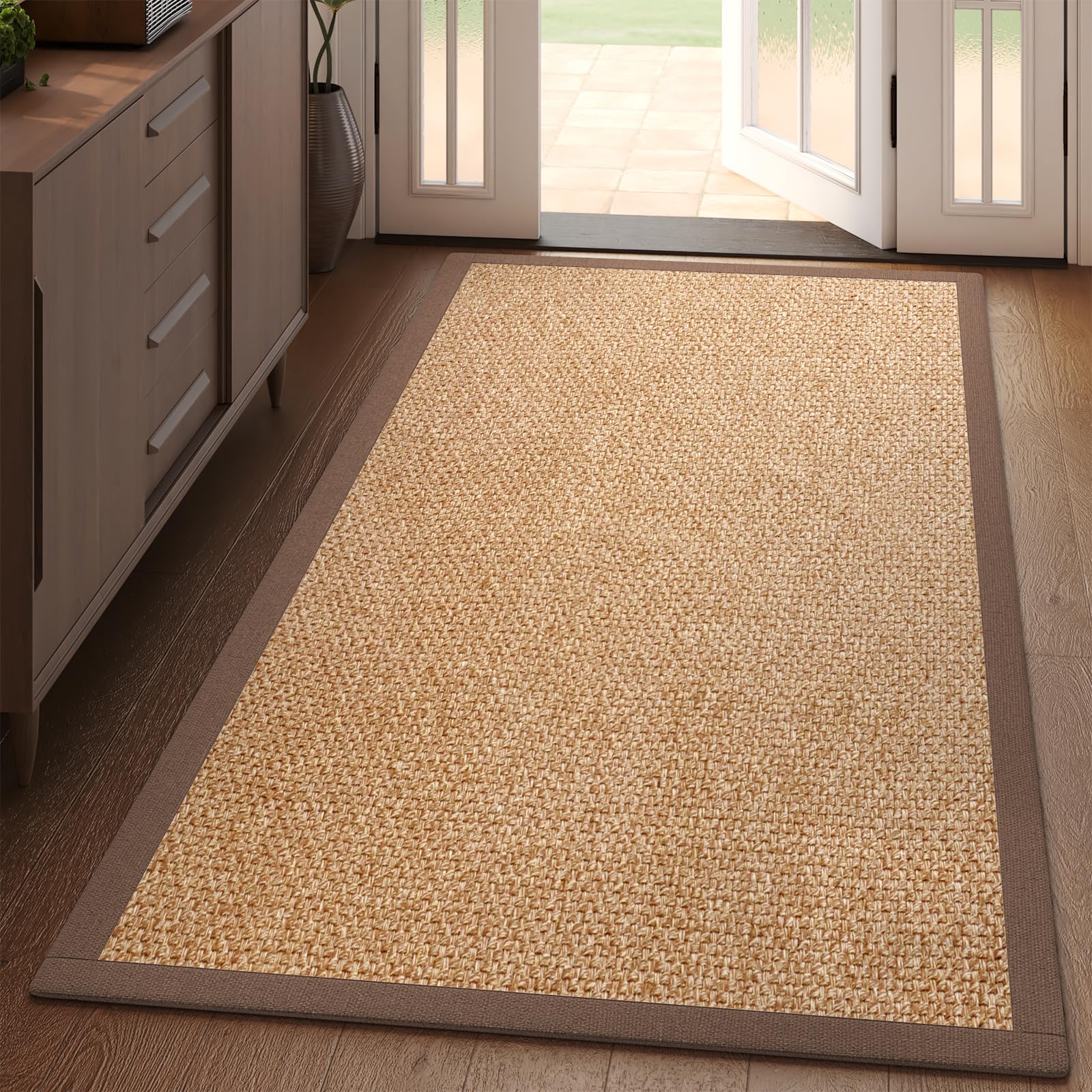 YDKGL braided runner front view showing brown weave and durable look, adds warmth