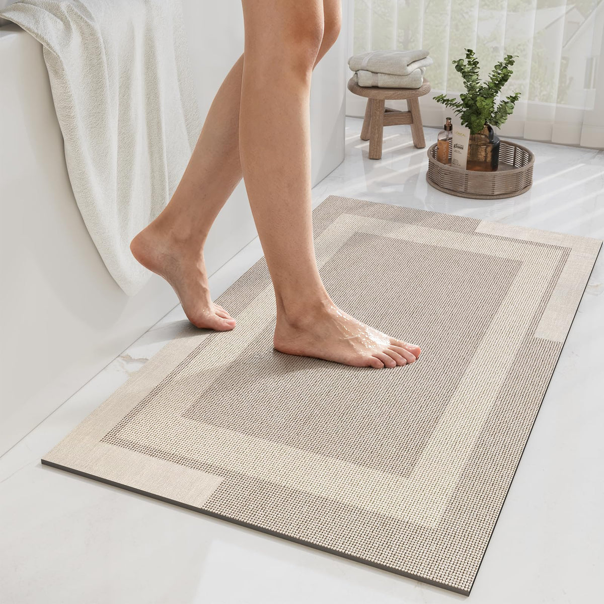 YDKGL front view beige mat showing full 24x35 size and neat edges, adds safe surface