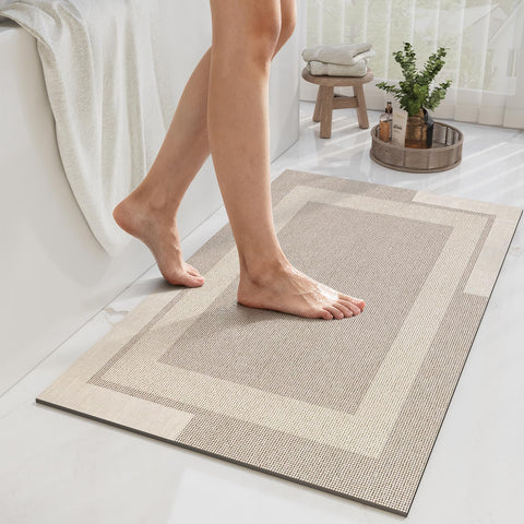 YDKGL front view beige mat showing full 24x35 size and neat edges, adds safe surface