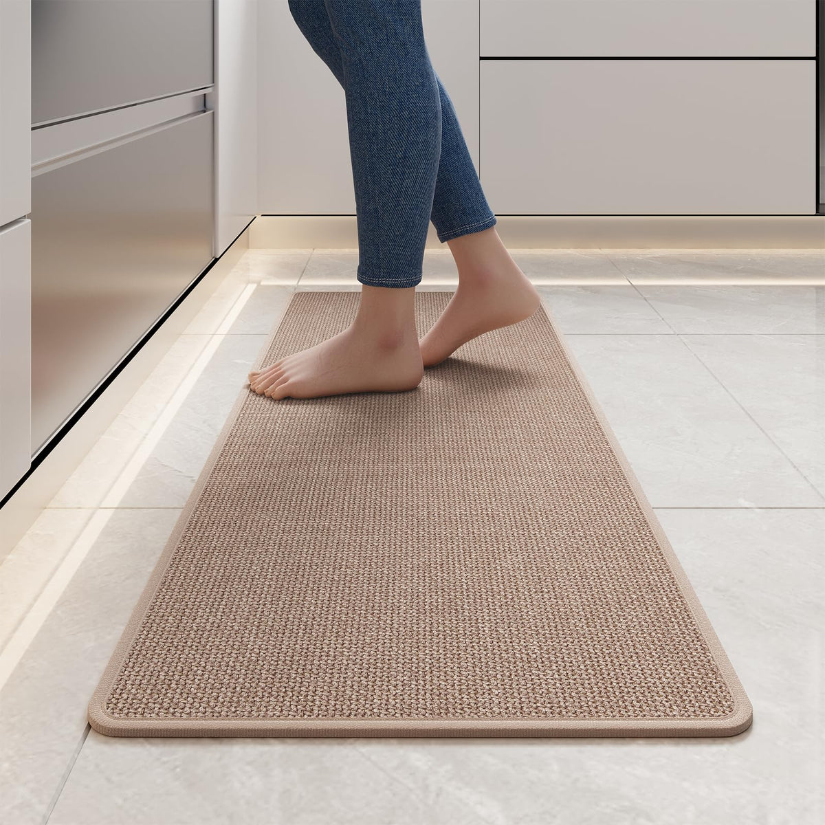YDKGL front view brown kitchen rug shows full runner and clean design