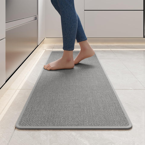 YDKGL front view gray kitchen rug showing full runner and floor protection
