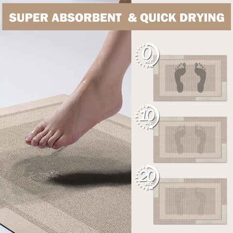 YDKGL mat in use with person stepping out of shower, delivers stability and dryness