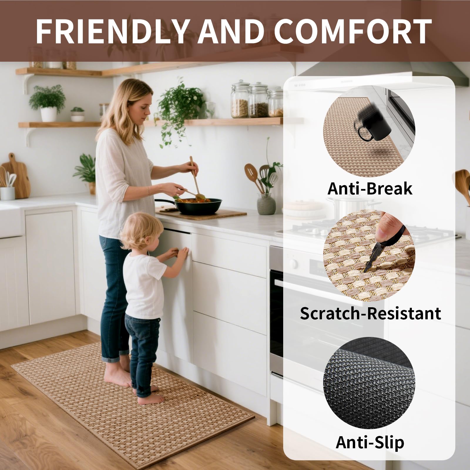YDKGL rubber backing detail shows non-slip grip for safer kitchen floors