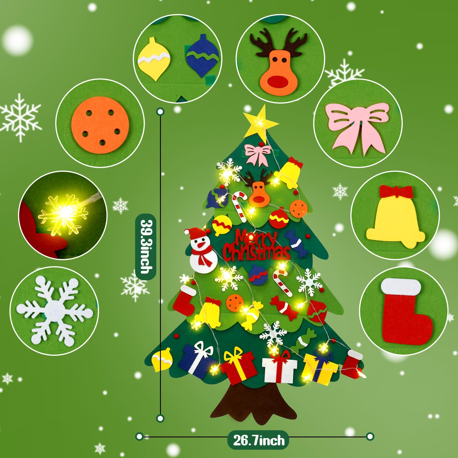 YEAHBEER ornaments spread layout shows 32 Velcro pieces for play